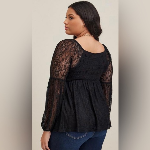 5x Babydoll Stretch Lace Smocked Bodice Square Neck Top - Picture 2 of 7